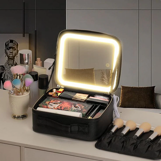 cosmetiquera Profesional GlamLight™ con Iluminación LED y Divisiones Ajustables